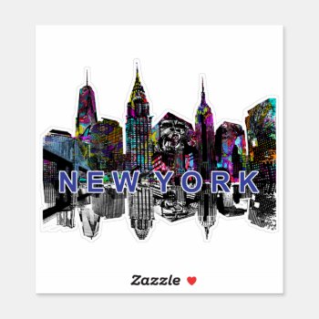 New York Skyline In Graffiti Sticker by stickywicket at Zazzle