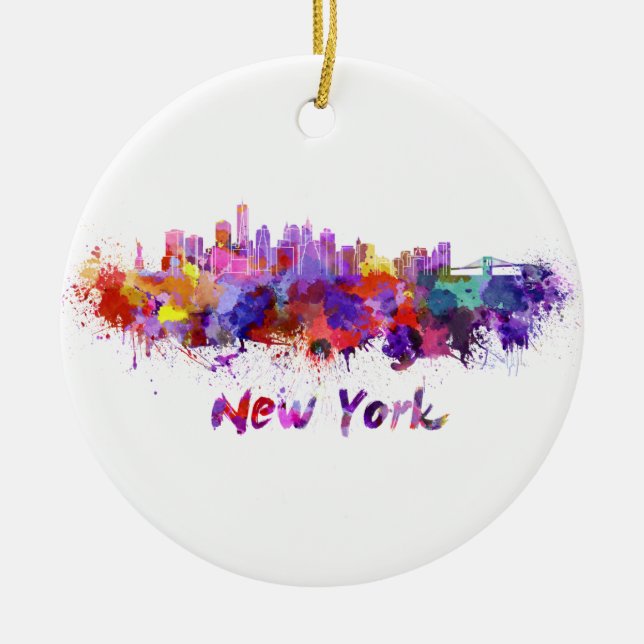 New York skyline in watercolor Ceramic Ornament (Front)