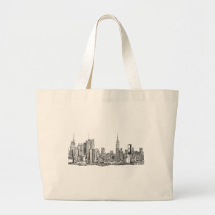New York skyline ink Large Tote Bag