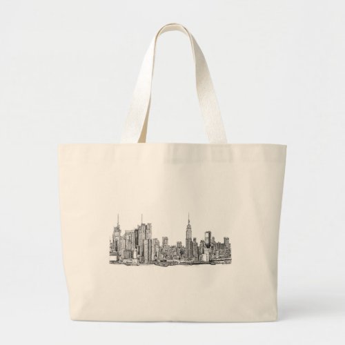 New York skyline ink Large Tote Bag