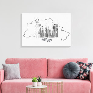 New York Skyline Minimalist Stretched Canva art Canvas Print