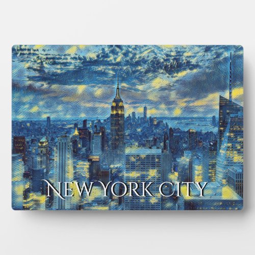 New York Skyline Monogram Van Gogh Starry Night Plaque