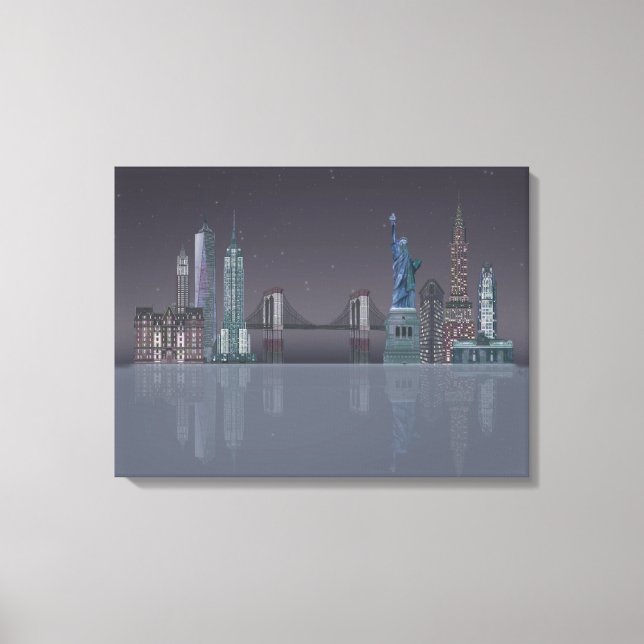 New York Skyline Night Reflections Canvas Print (Front)