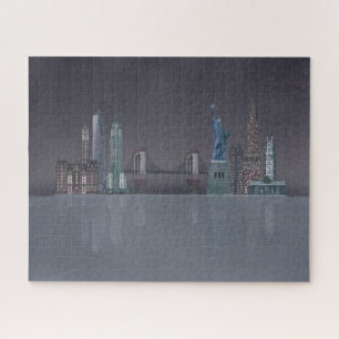 New York Skyline Night Reflections Jigsaw Puzzle
