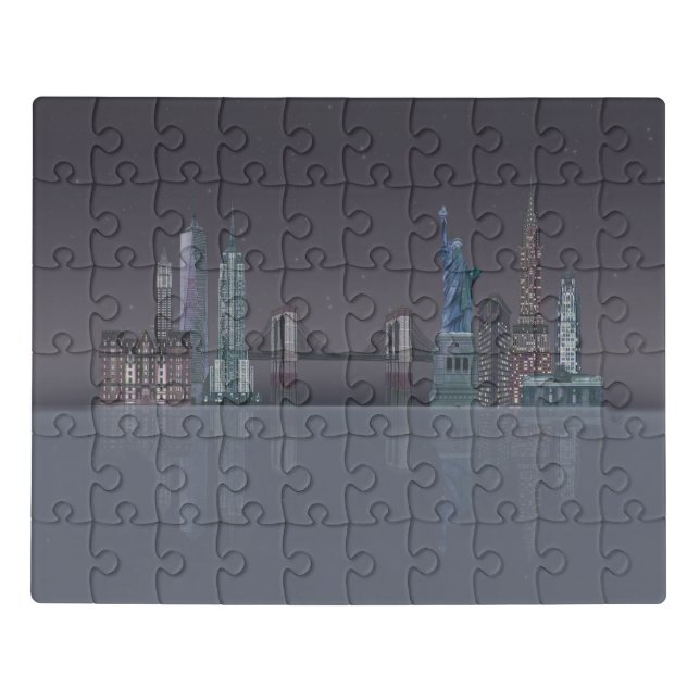 New York Skyline Night Reflections Jigsaw Puzzle (Puzzle Horizontal)