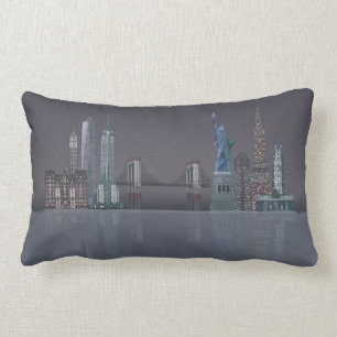 New York Skyline Night Reflections Lumbar Pillow