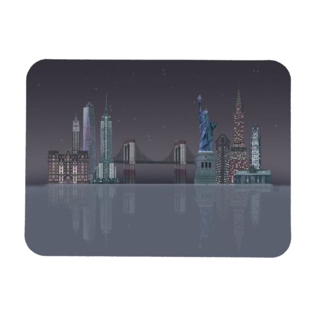 New York Skyline Night Reflections Magnet (Horizontal)