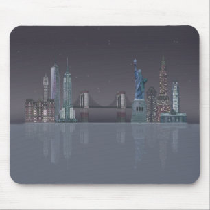 New York Skyline Night Reflections Mouse Pad