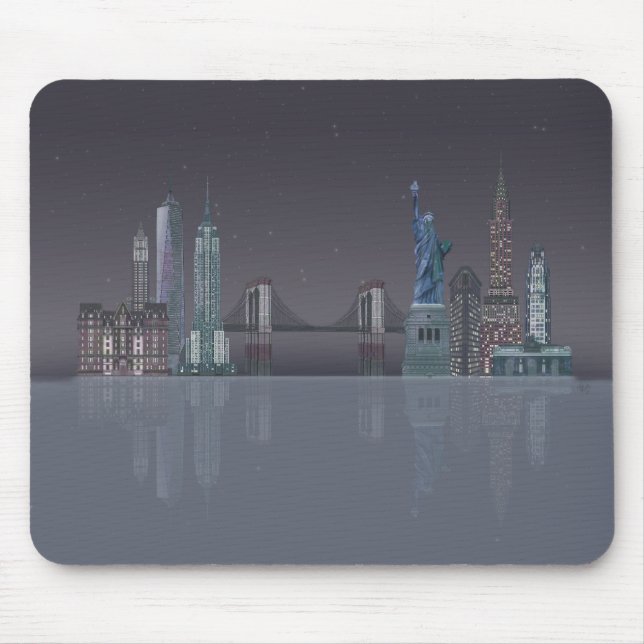 New York Skyline Night Reflections Mouse Pad (Front)