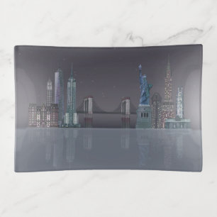 New York Skyline Night Reflections Trinket Tray