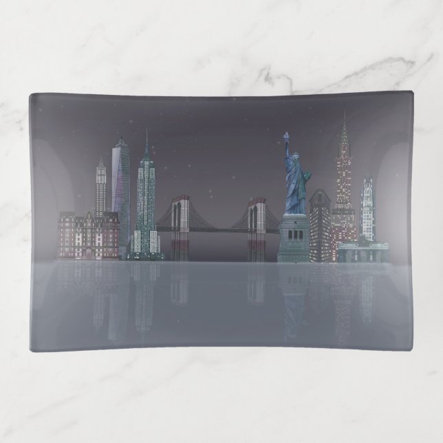 New York Skyline Night Reflections Trinket Tray (Front)