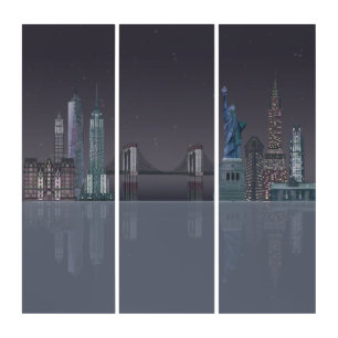 New York Skyline Night Reflections Triptych