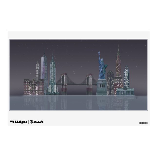 New York Skyline Night Reflections Wall Decal (Front)