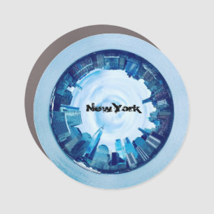 new york skyline of skyscrapers in round car magnet