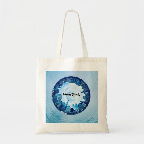 new york skyline of skyscrapers in round  tote bag