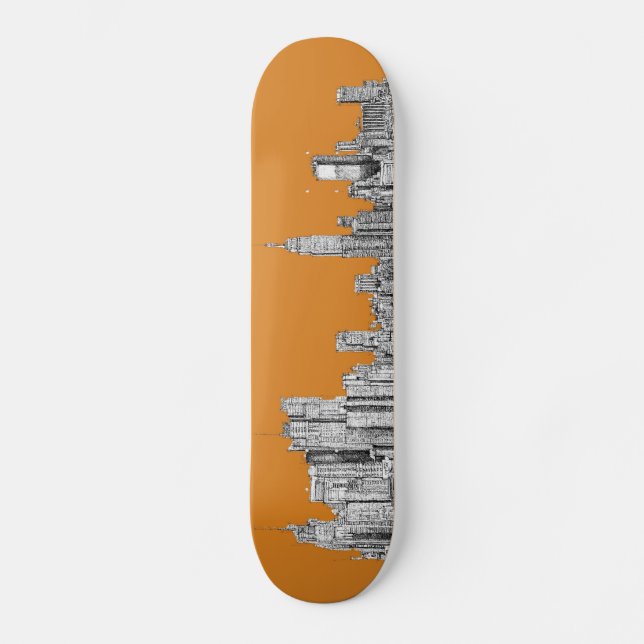 New York skyline orange Skateboard Deck (Front)