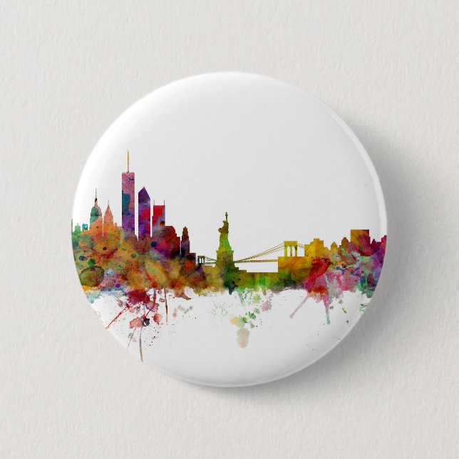 New York Skyline Pinback Button (Front)