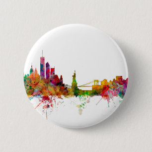 New York Skyline Pinback Button
