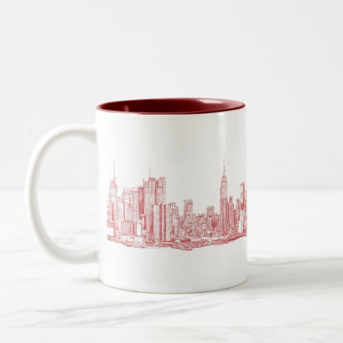 New York skyline pink red Two_Tone Coffee Mug