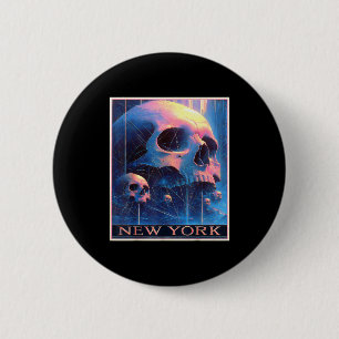 New york skyline punk grunge vintage retro graffit button
