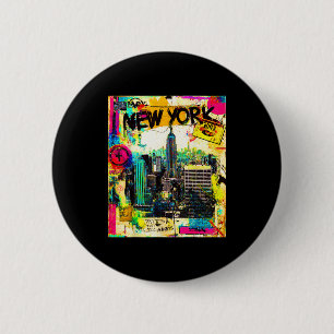 New york skyline punk grunge vintage retro graffit button