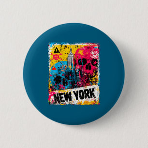 New york skyline punk grunge vintage retro graffit button