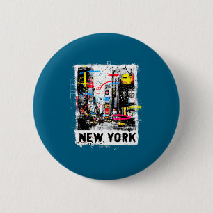 New york skyline punk grunge vintage retro graffit button