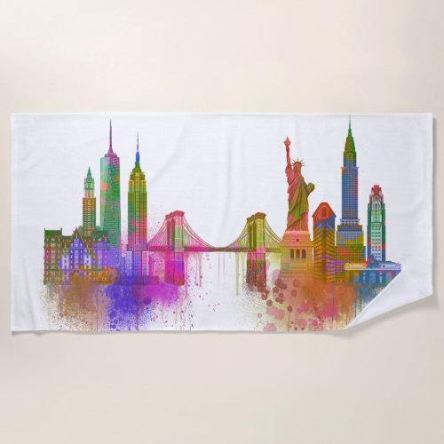 New York Skyline _ Rainbow Beach Towel