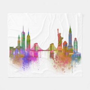 New York Skyline - Rainbow Fleece Blanket