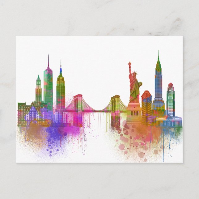 New York Skyline - Rainbow Postcard (Front)