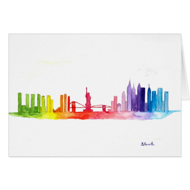 New York skyline Rainbow watercolor NYC  (Front Horizontal)