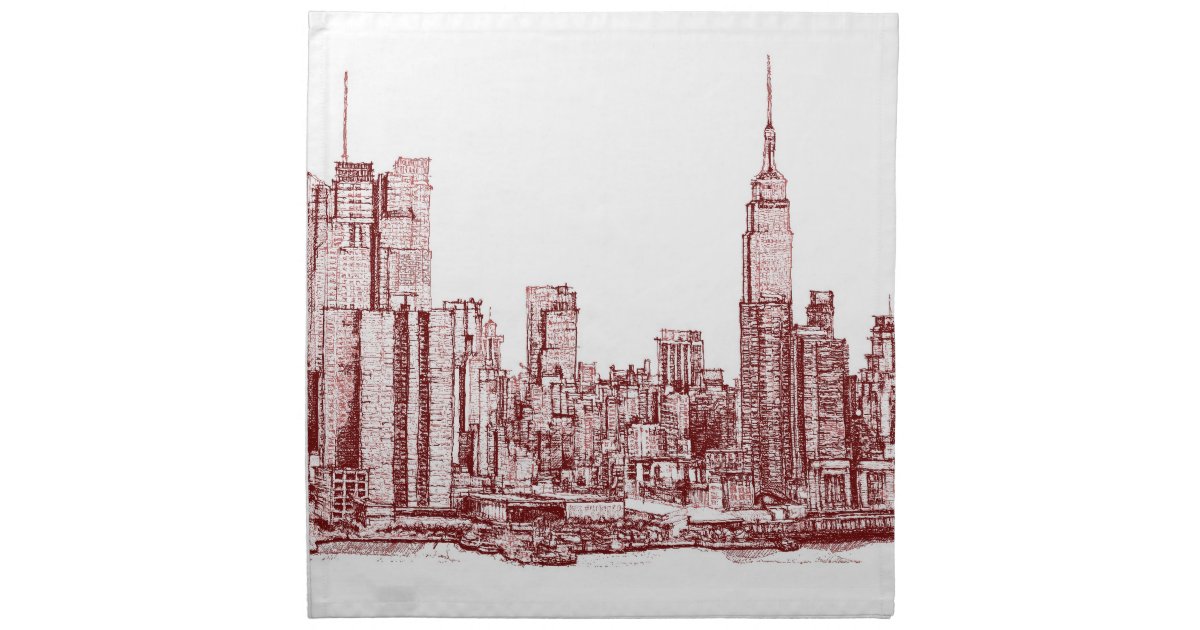 New York Skyline Red Drawing Napkin Zazzle Com New York Skyline Red Drawing Napkin Zazzle Com