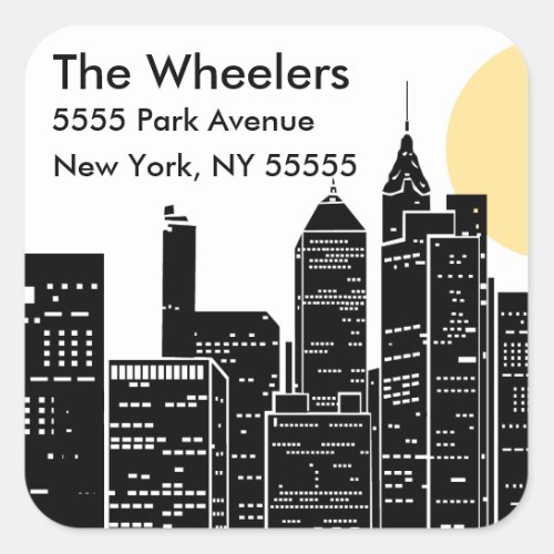 New York Skyline Silhouette Address Label