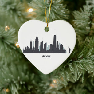 New York Skyline Silhouette Black Elegant American Ceramic Ornament