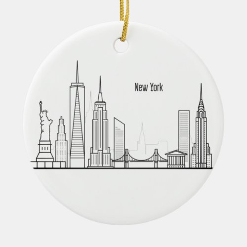 New York Skyline Silhouette Black Elegant Script C Ceramic Ornament