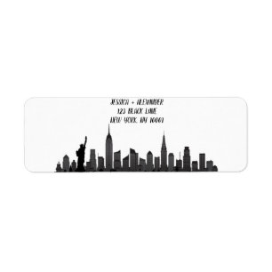 New York Skyline Silhouette Black Elegant Script Label