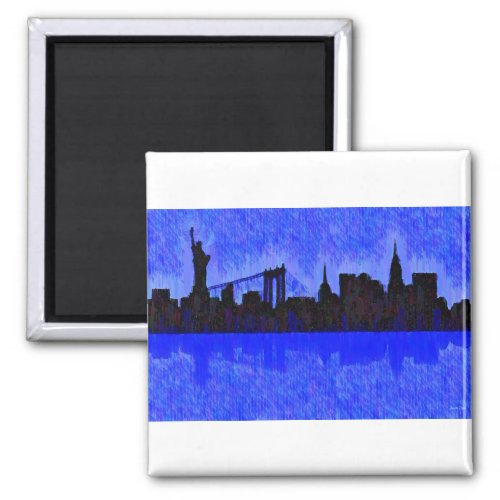 New York Skyline Silhouette Blue Magnet