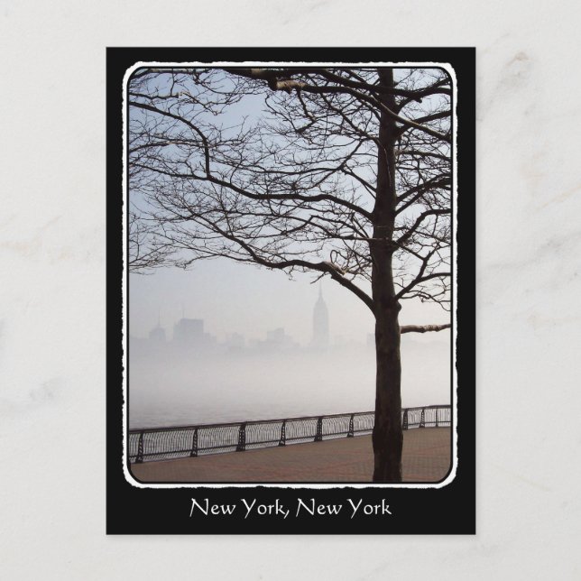 New York Skyline Silhouette Tree Branches border Postcard (Front)