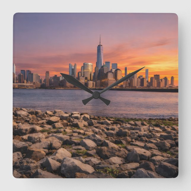 New York Skyline Sunset Wall Clock (Front)