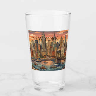 New York Skyline Travel Art Vintage Glass
