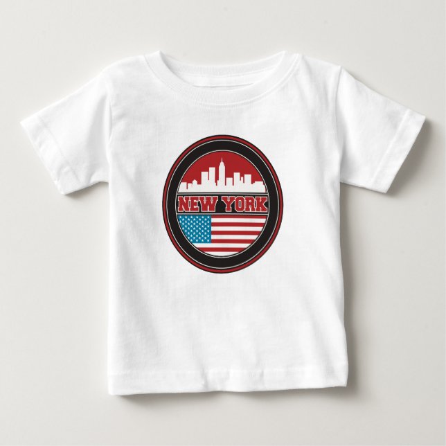 New York Skyline | United States Flag Baby T-Shirt (Front)