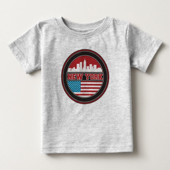 New York Skyline | United States Flag Baby T-Shirt (Front)
