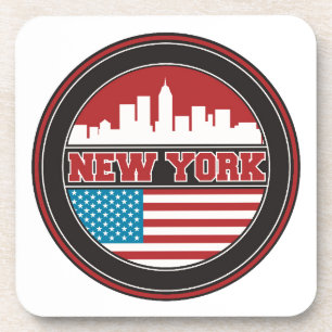 New York Skyline United States Flag Beverage Coaster