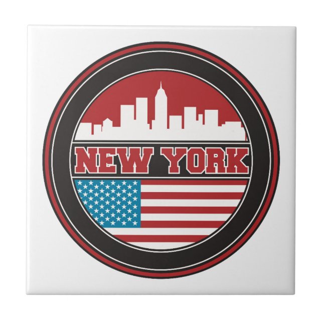 New York Skyline | United States Flag Ceramic Tile (Front)