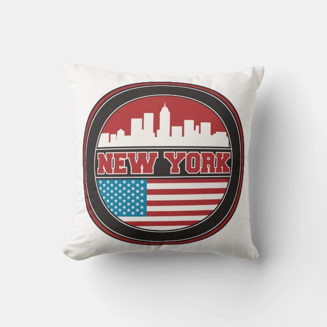 New York Skyline | United States Flag Throw Pillow (Front)