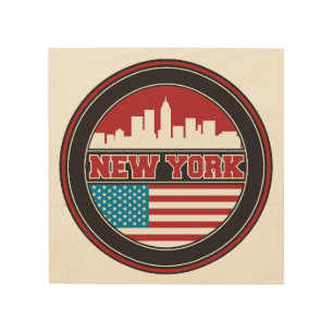New York Skyline United States Flag Wood Wall Decor