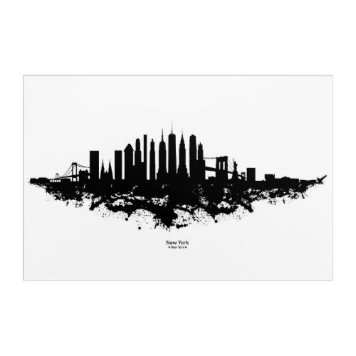 New York Skyline Watercolor Black and White Acrylic Print