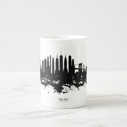 New York Skyline Watercolor Black and White Bone China Mug