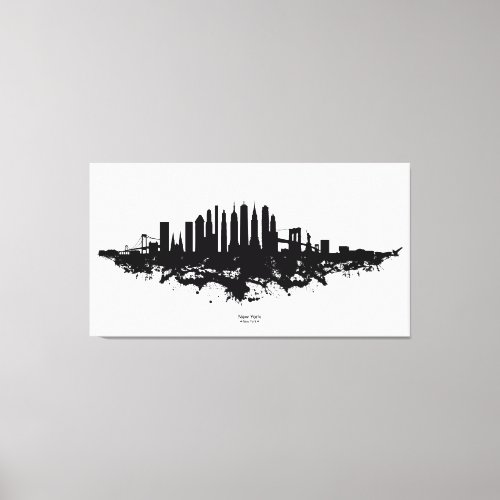 New York Skyline Watercolor Black and White Canvas Print
