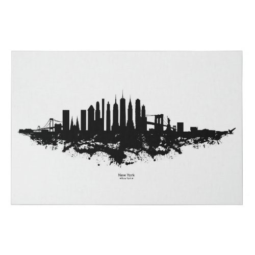 New York Skyline Watercolor Black and White Faux Canvas Print